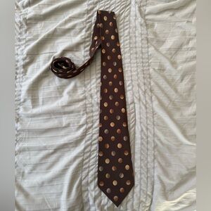 Chloe Silk Neck Tie Geometric Designer Brown Gold Polka Dot Vintage